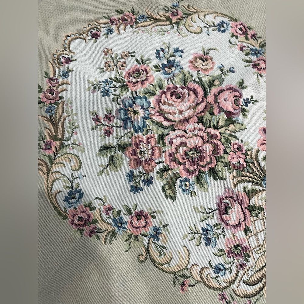 Antique Floral Tapestry Fabric with Pink and Blue Roses